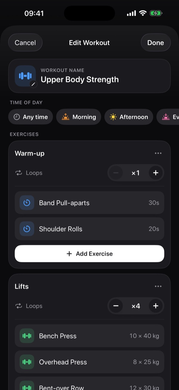 Custom workout editor